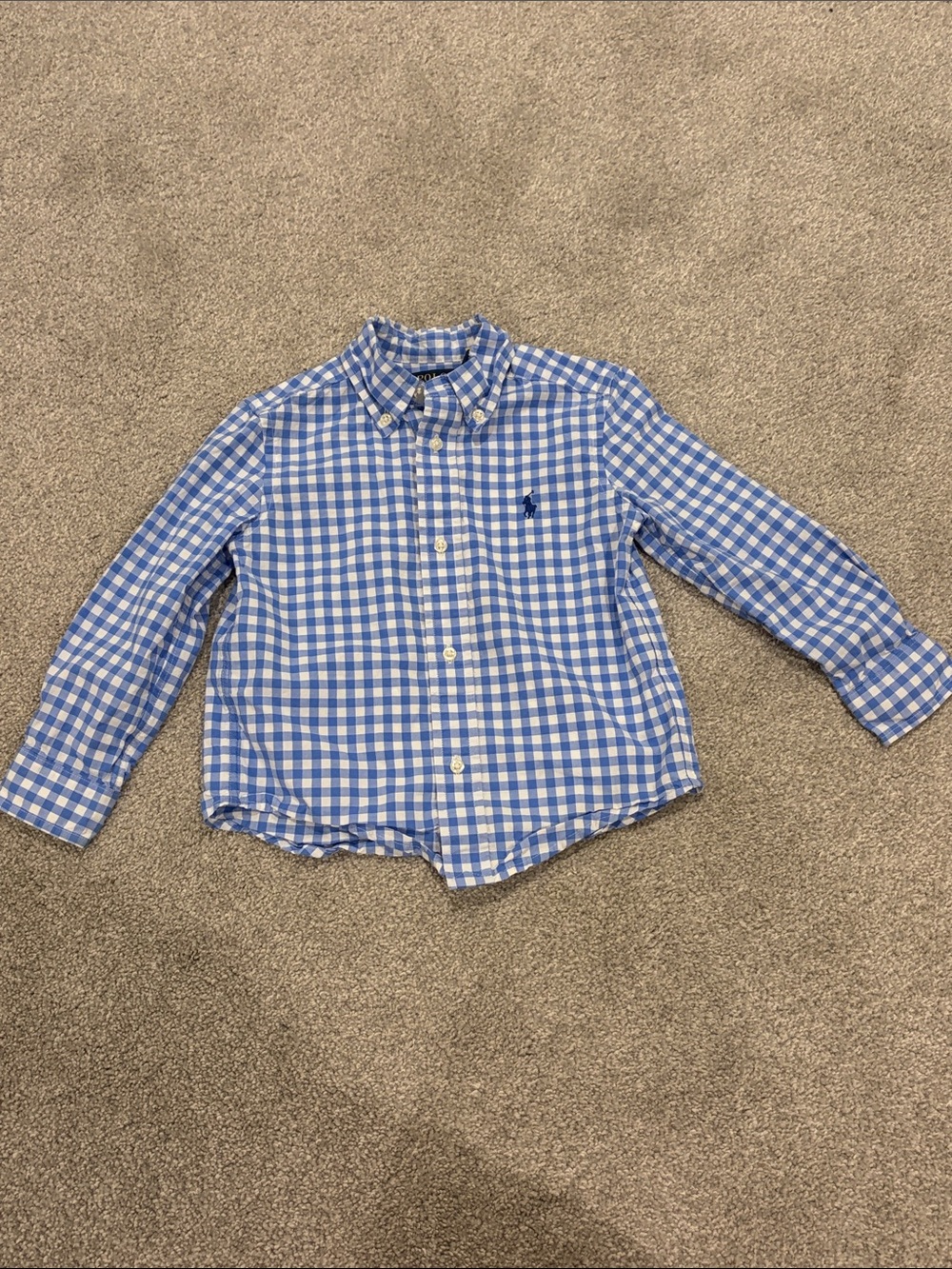 Ralph Lauren Blue and White Gingham Button-Down Shirt for Kids